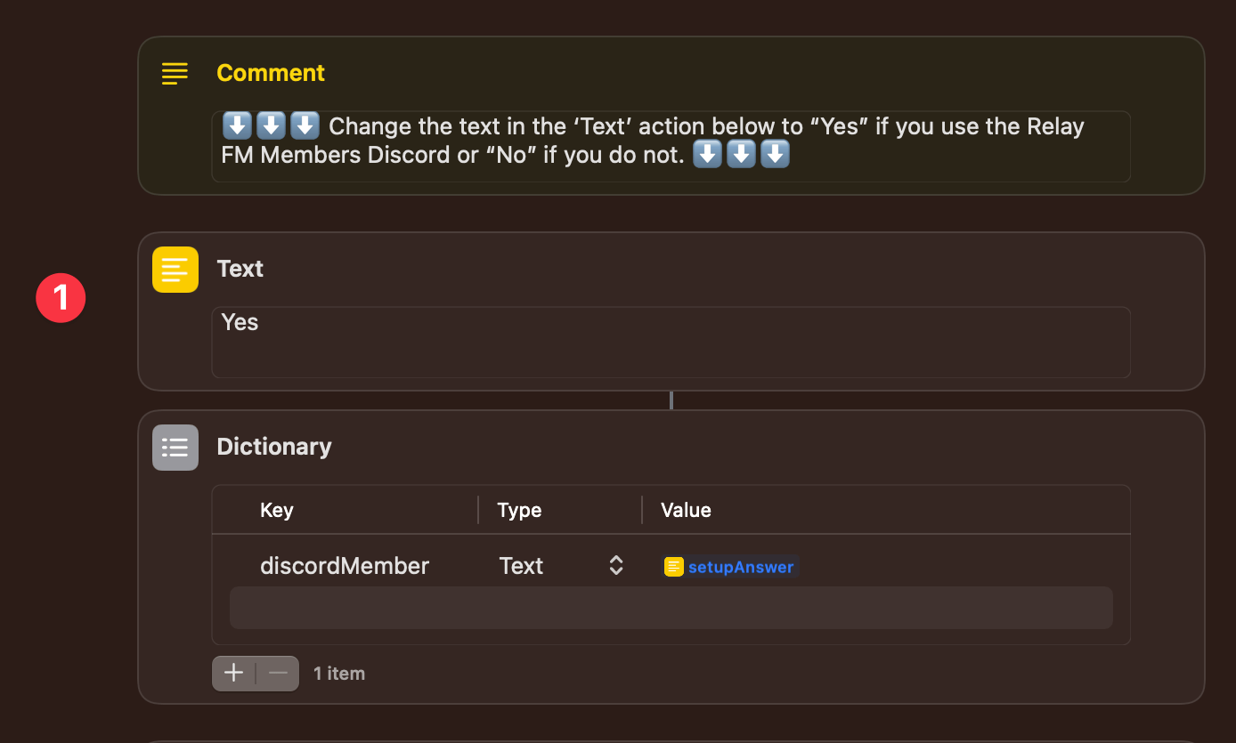 The first set of shortcut actions.