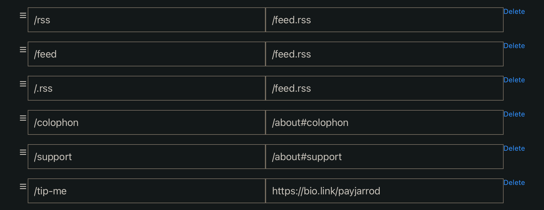 A grid of redirected URLs.