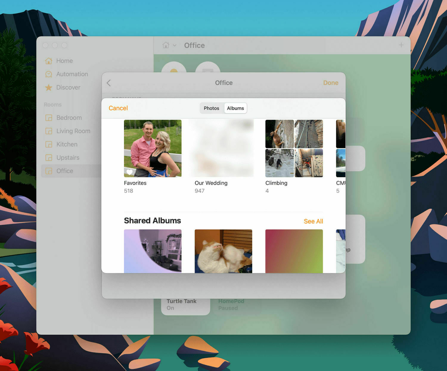 Choosing a photo from the Home app.