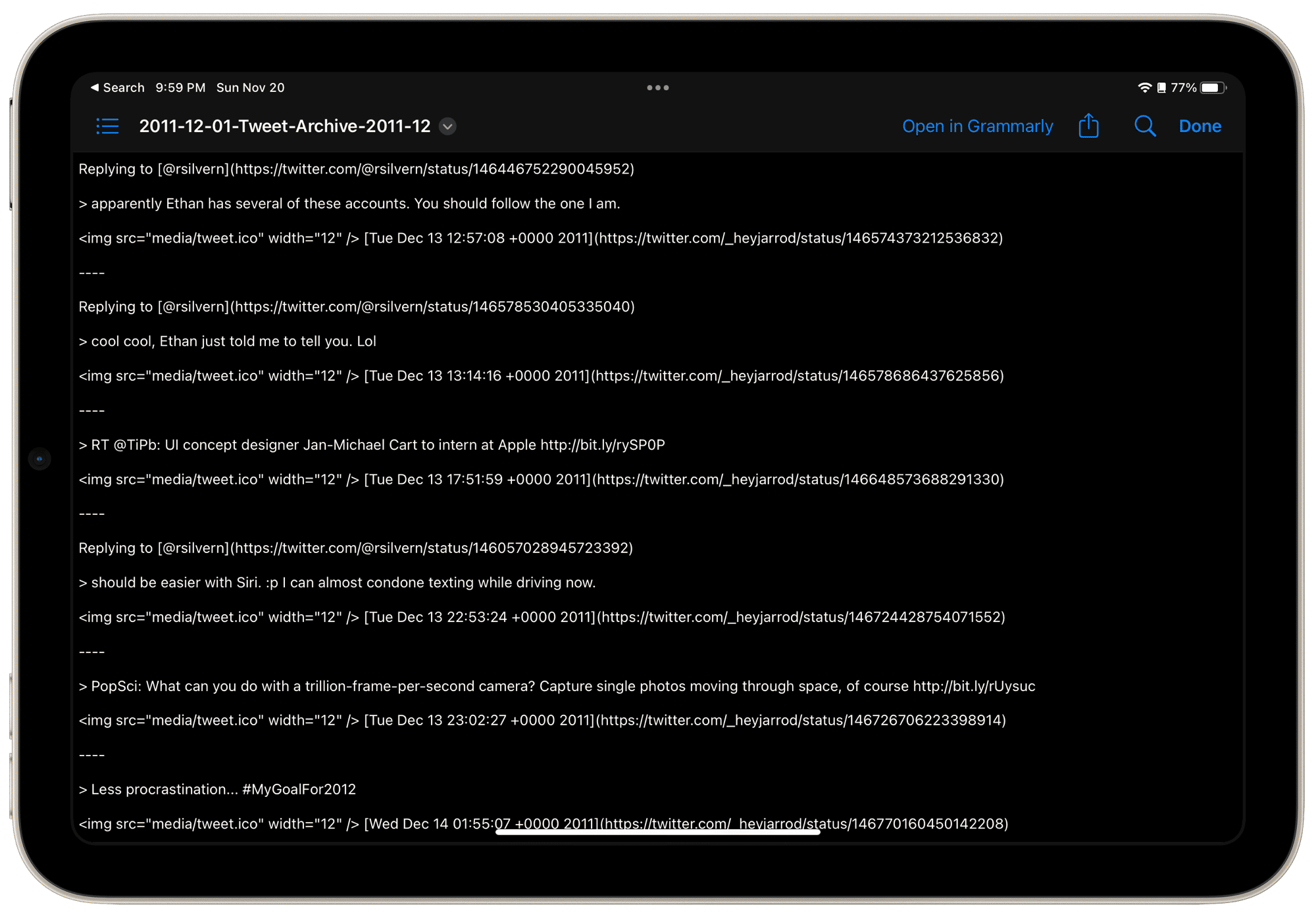 A text document of tweets.