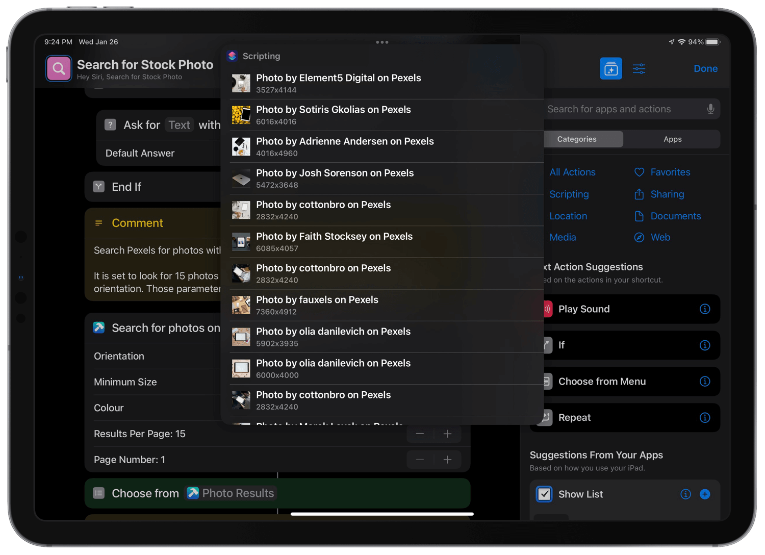 A screenshot of the shortcut showing a list of search results.