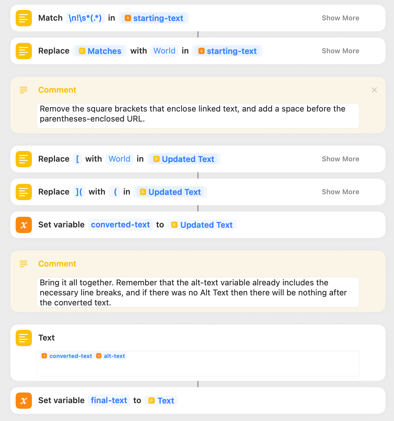 Matching text with a regular expression, and then replacing the Markdown bits that we don’t want.