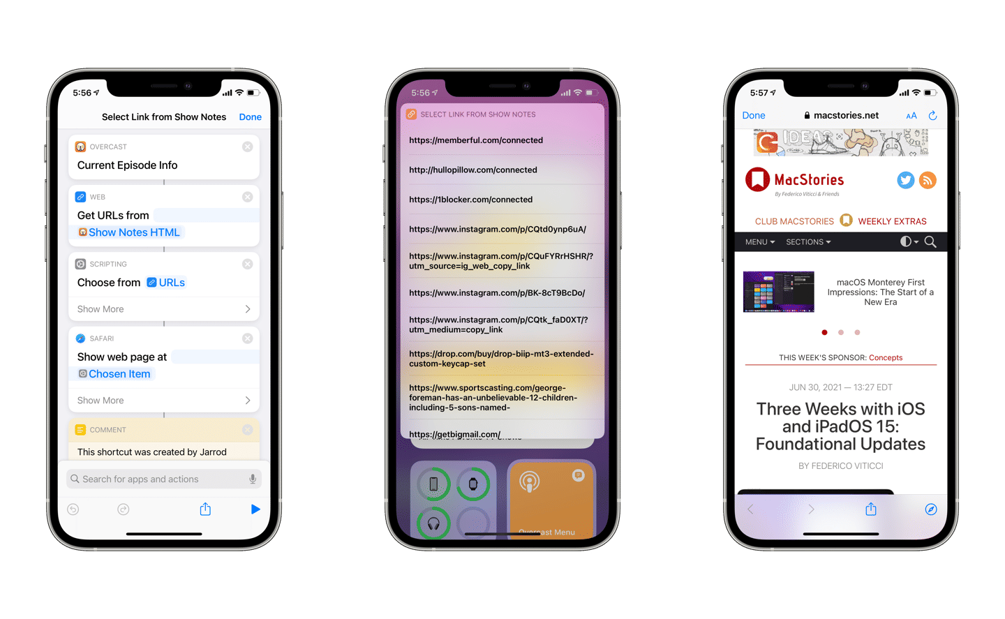 Building and using the Select Link from Show Notes shortcut.