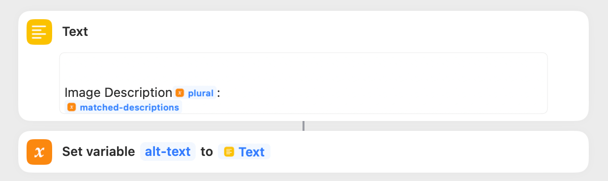 Setting the alt-text variable with extra line breaks.