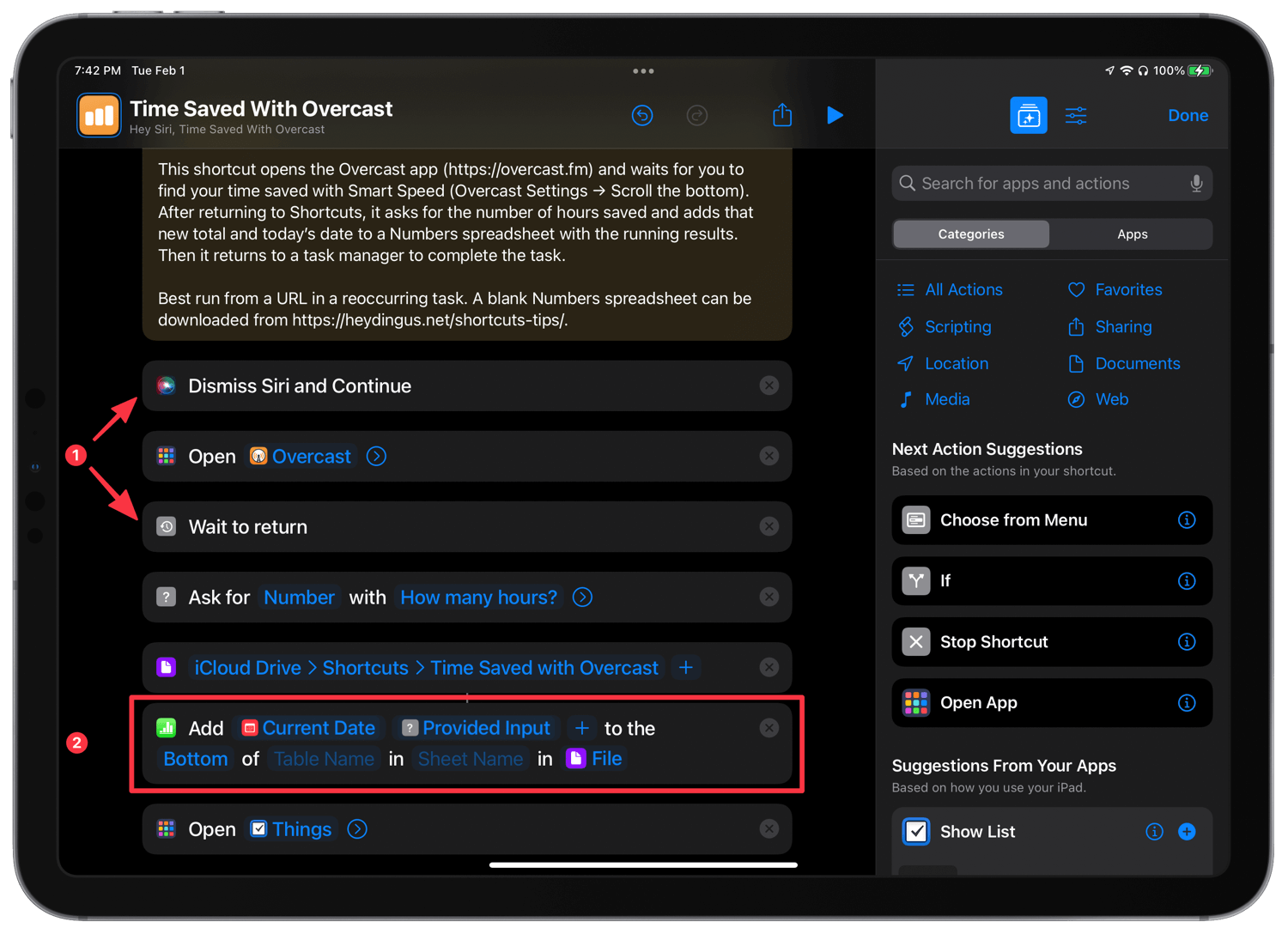A screenshot of the saved hours tracking shortcut.