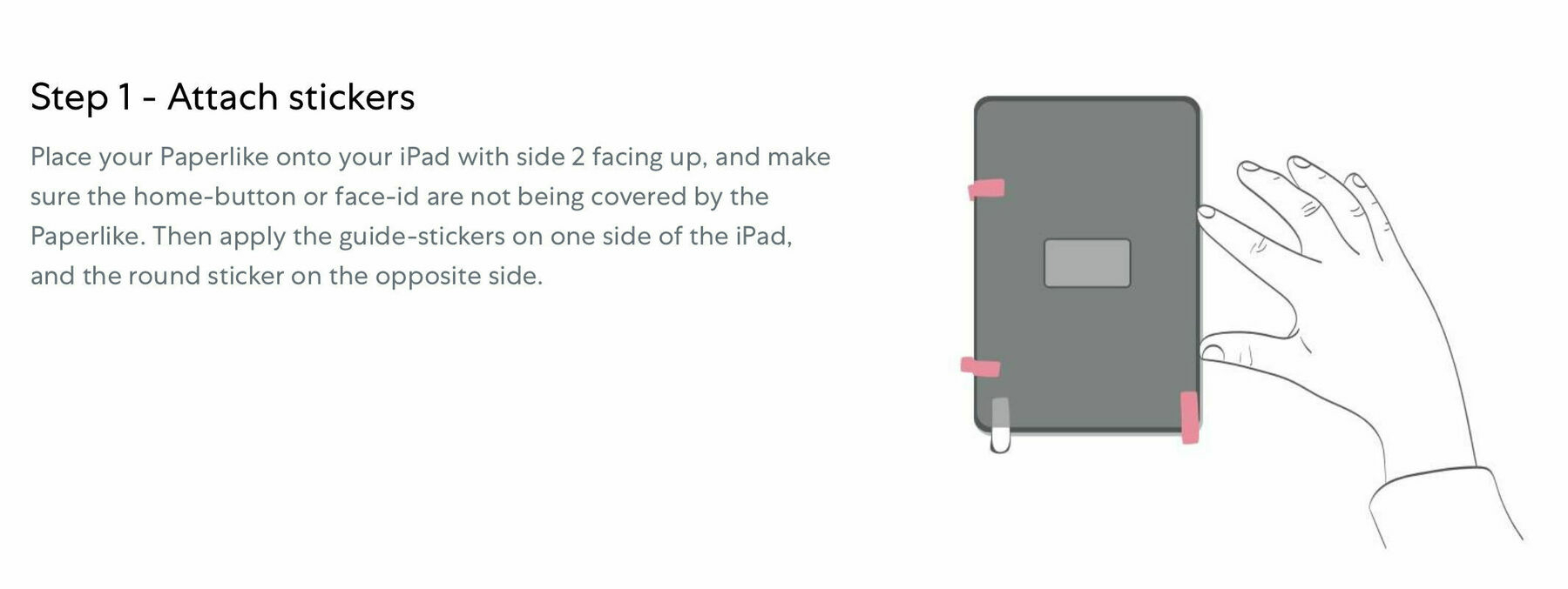 A screenshot of Paperlike’s website showing the installation sticker tabs.