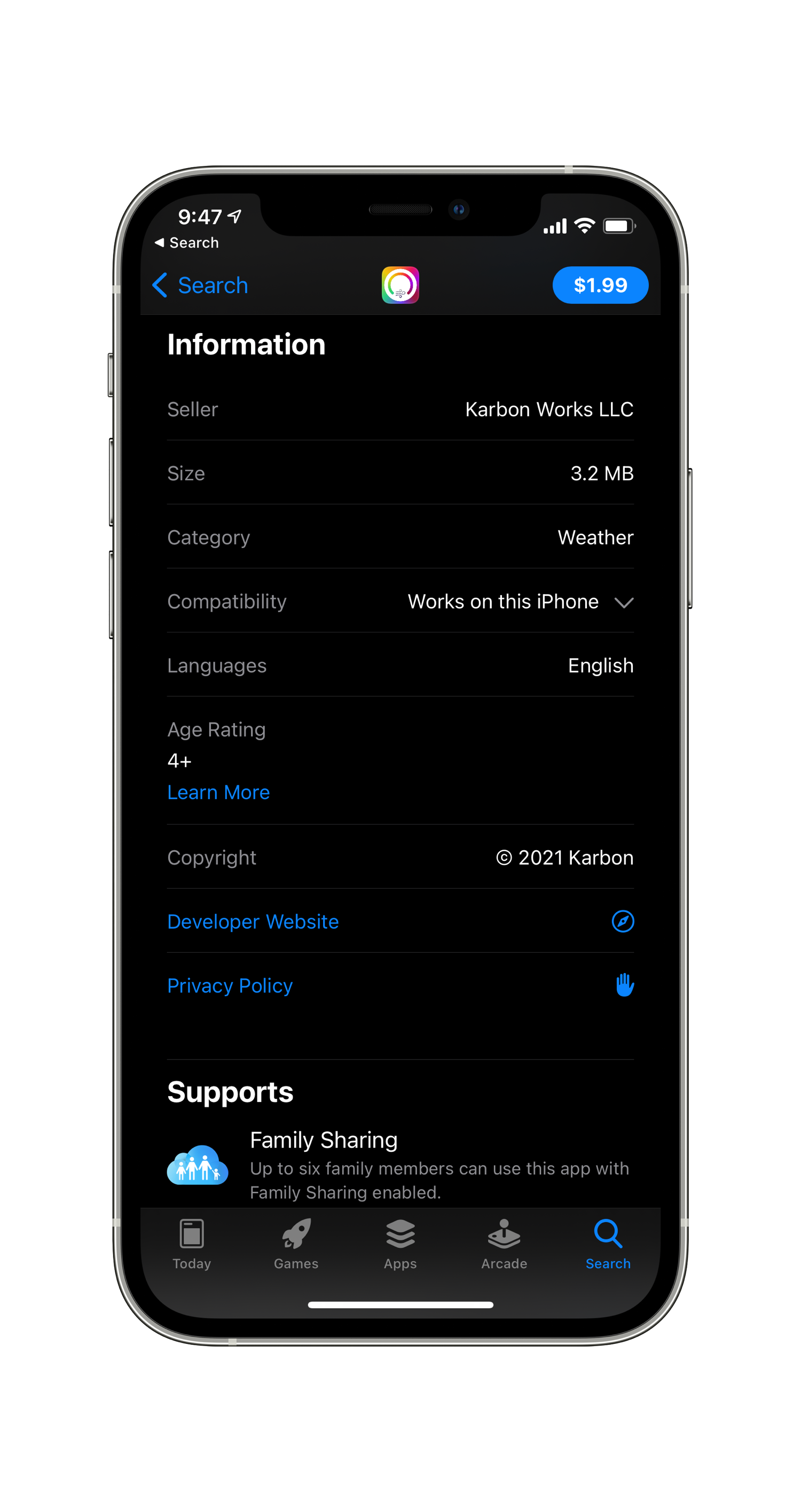 More app information.