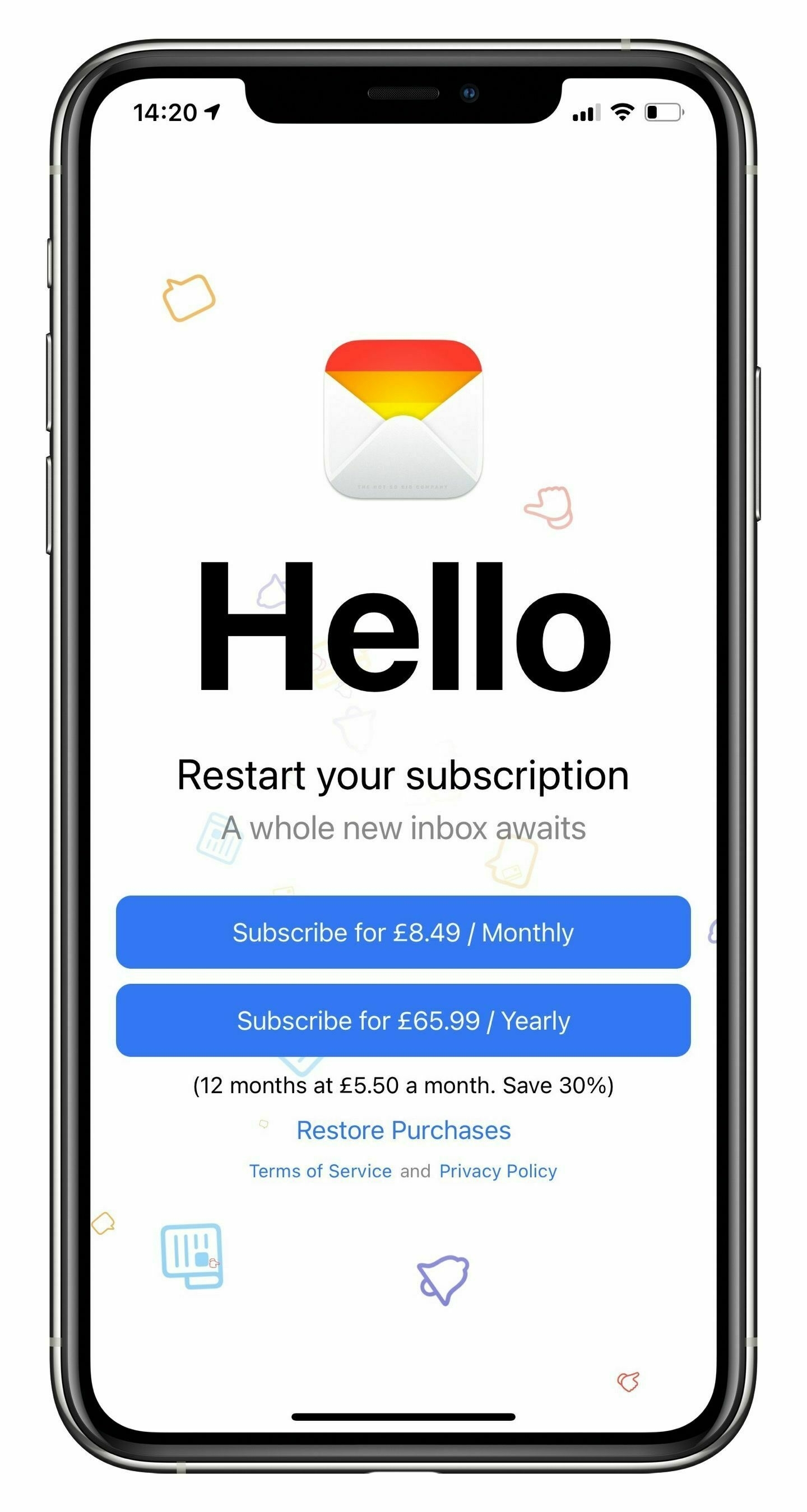 Big Mail’s welcoming screen: a confusing subscription purchase.