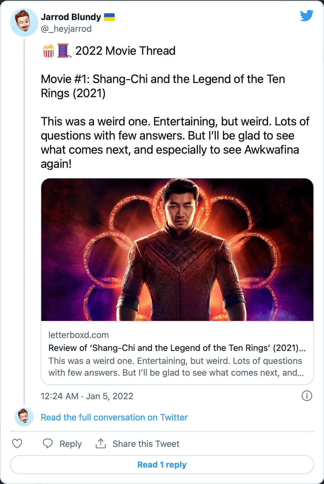 A tweet of my movie thread.