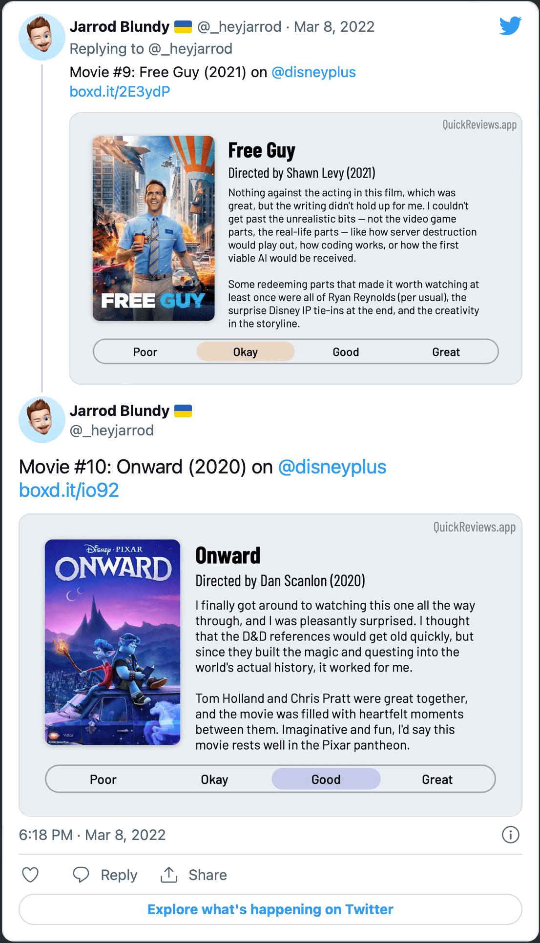 A tweet of my movie thread.