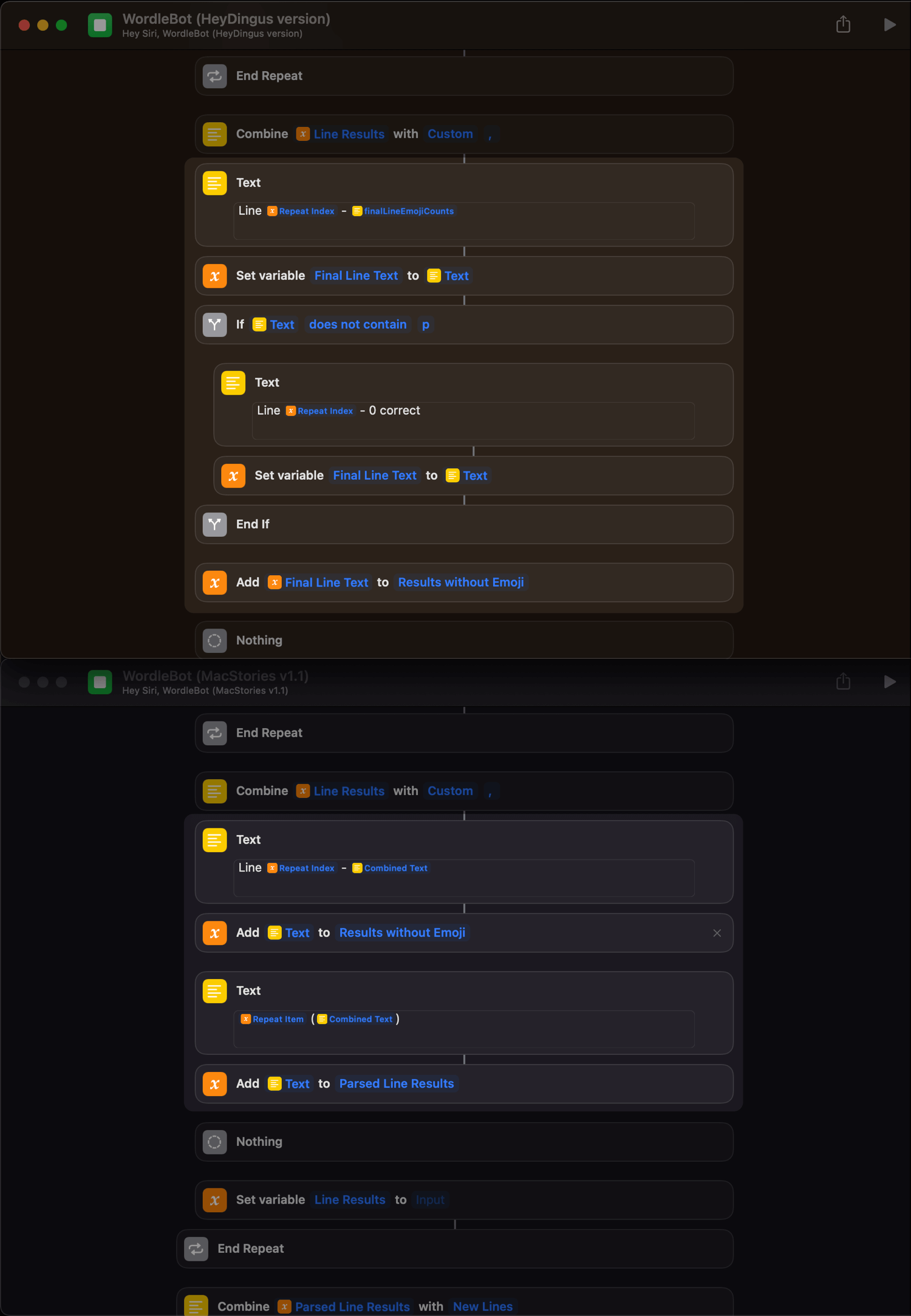 A screenshot comparing the shortcuts, highlighting where a line description is given if no letters were counted as partial or correct.