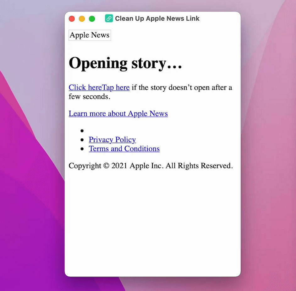 A screenshot showing the result of the Get Contents of URL action.