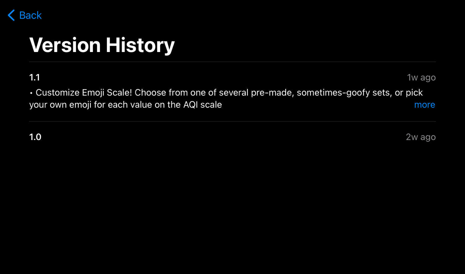 Breathable’s version history.