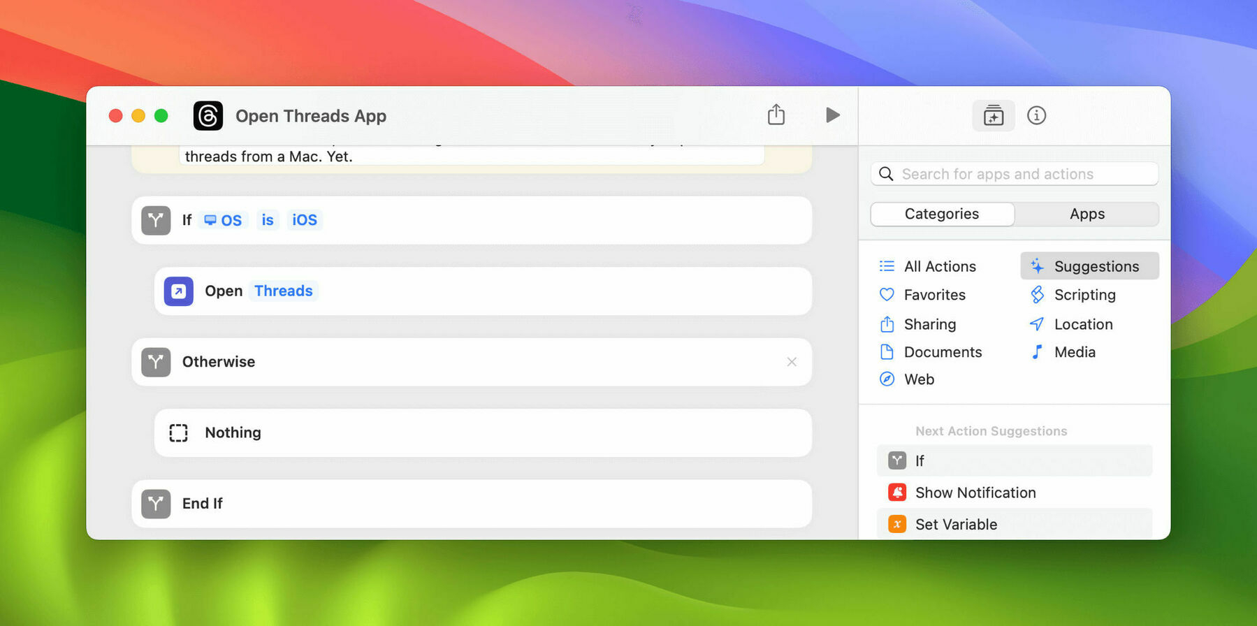 Actions to check the OS and open Threads.