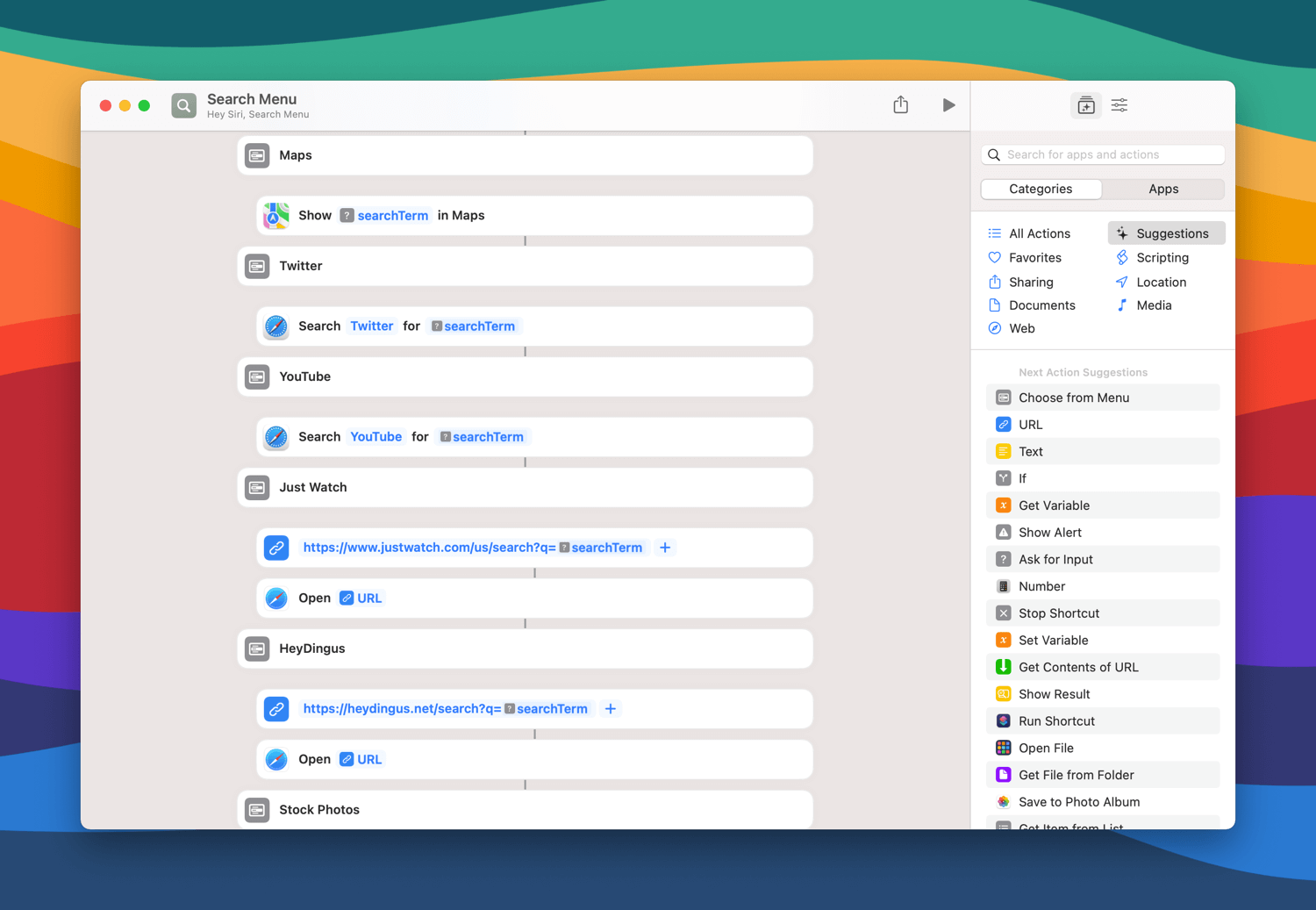 A screenshot showing the actions that configure the search locations in ‘Search Menu’.