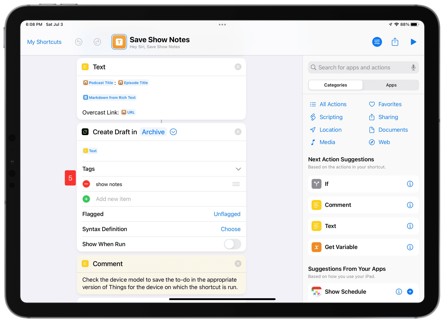 Creating a new item in Drafts containing the notes shows.