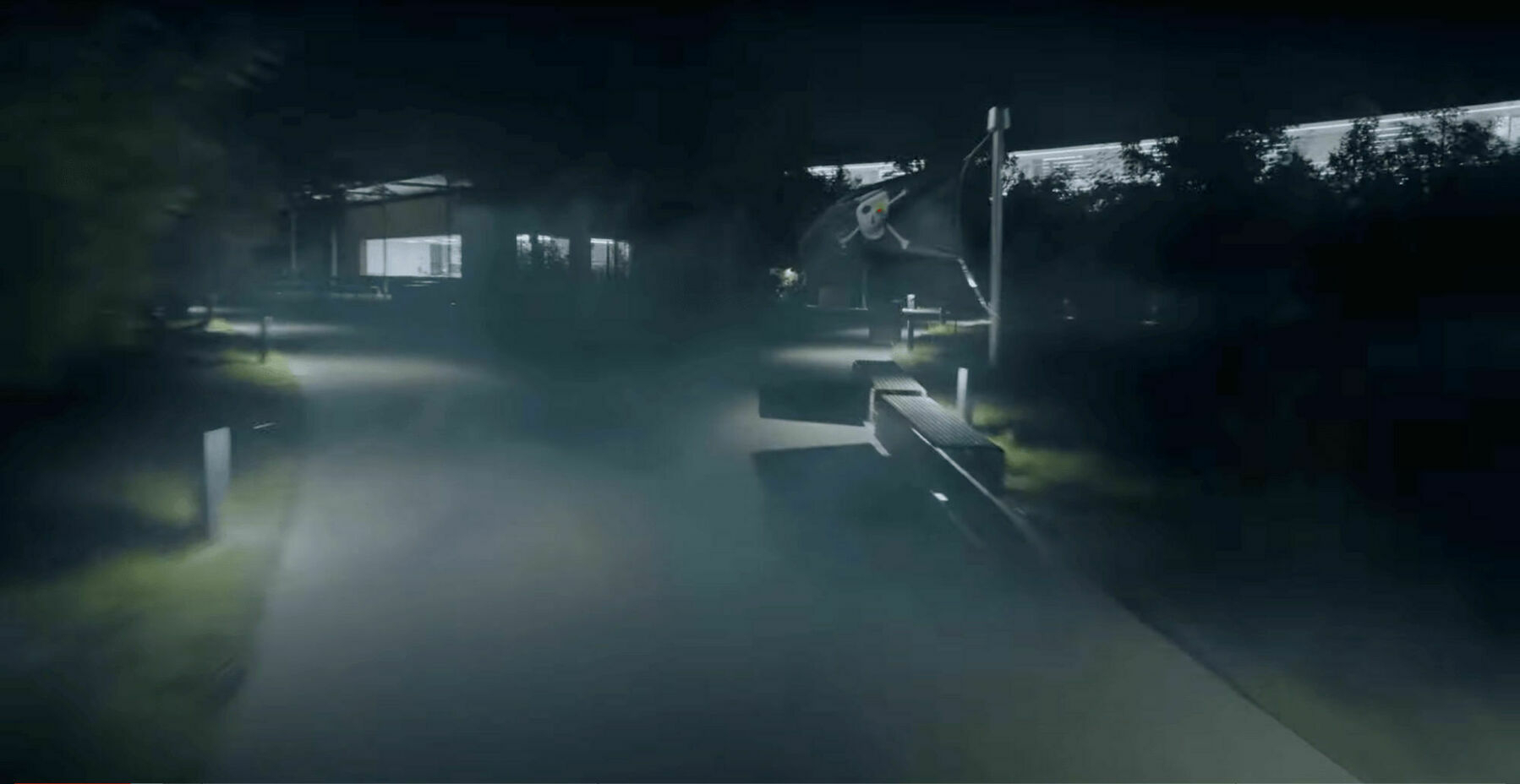 Foggy Apple Park with the old Mac Pirate flag raised inside the ring.