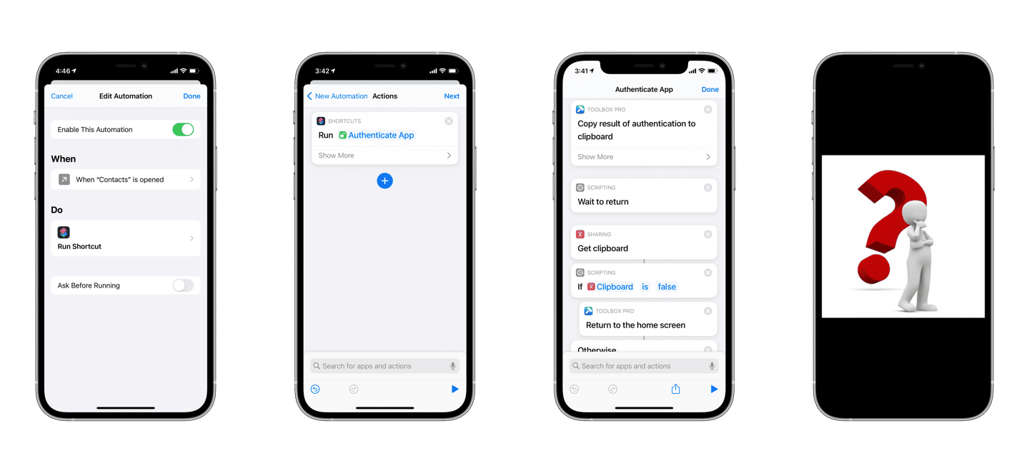 Trying to build a Shortcuts automation to prevent an app from opening without authentication.