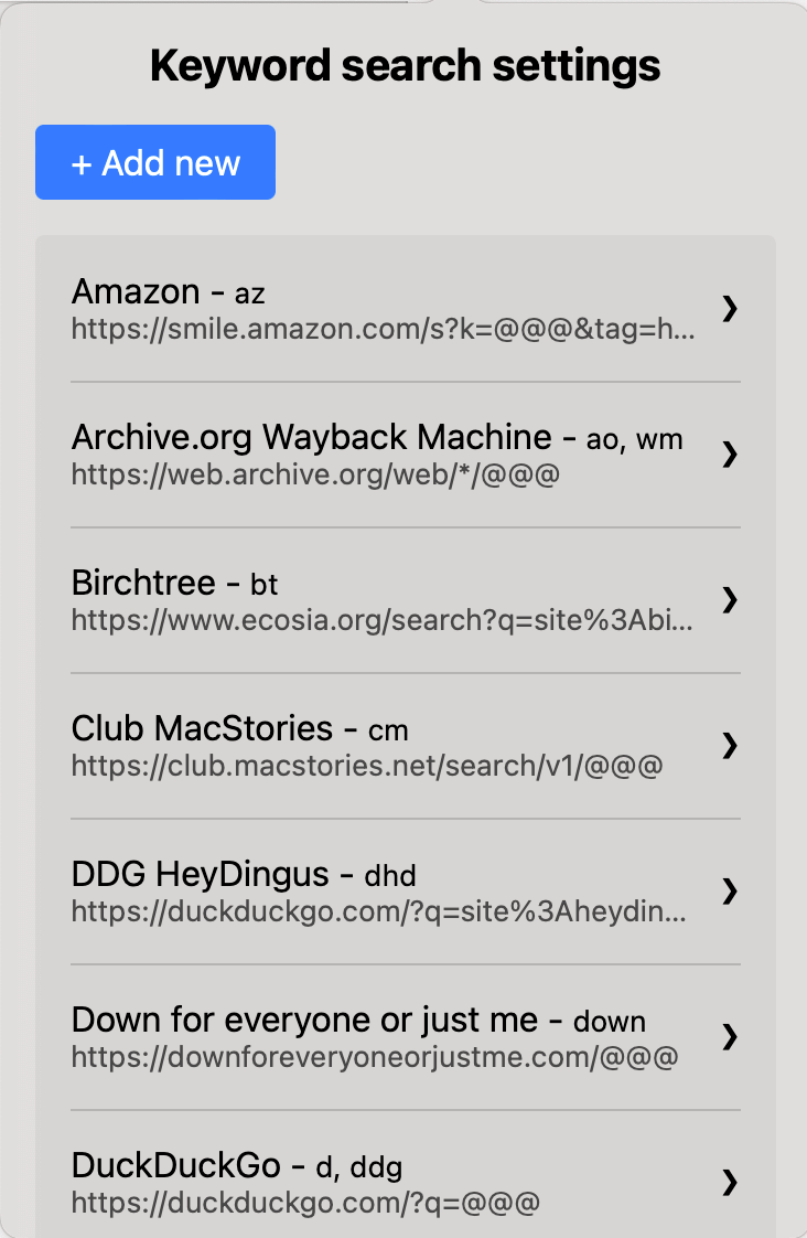 Examples of my Keyword Search items.